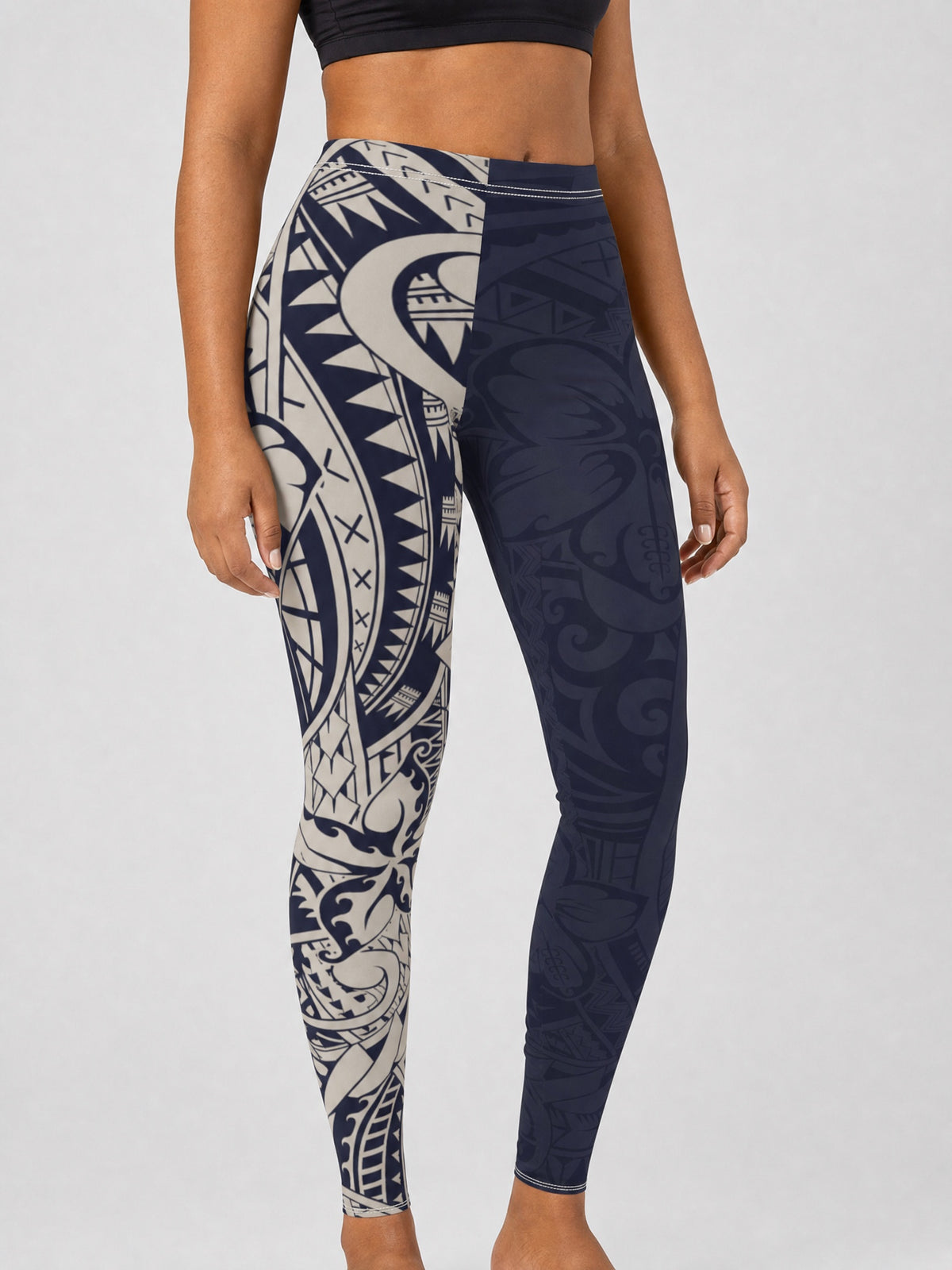 Casual Leggings - Blue Bloom on a light grey studio background