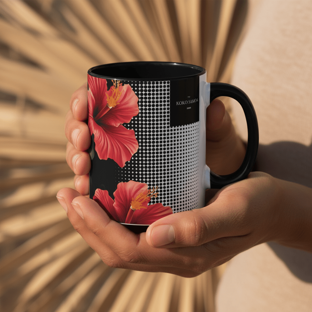 LimaLuxe™ 11oz Aute mug featuring a tropical island design on a ceramic mug.