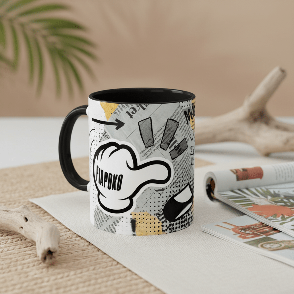 LimaLuxe™ 325ml Prima Printing mug with "Look At Fiapoko" design, featuring tropical motifs on a white ceramic mug.