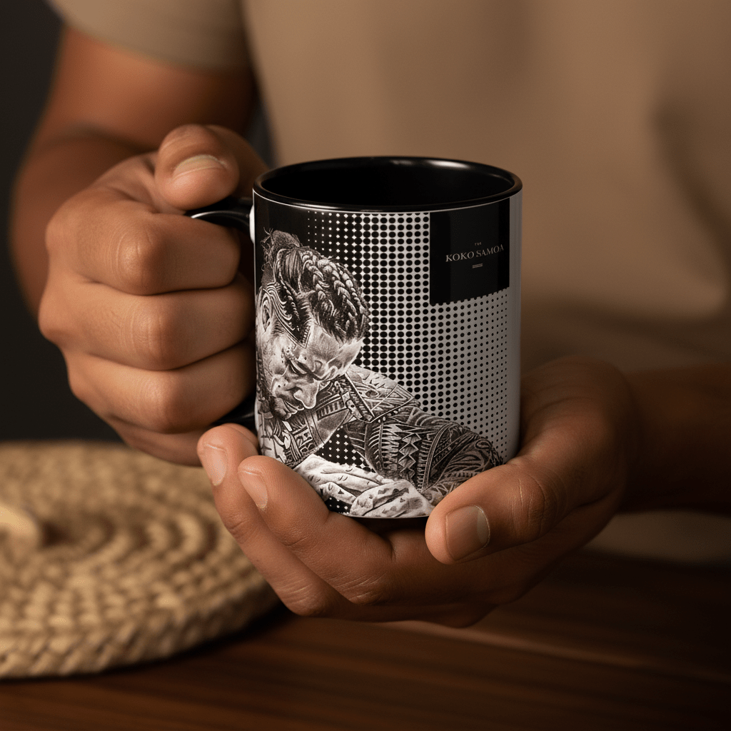 LimaLuxe™ 11oz Toa mug, featuring tropical design, white ceramic with colorful Toa motif.