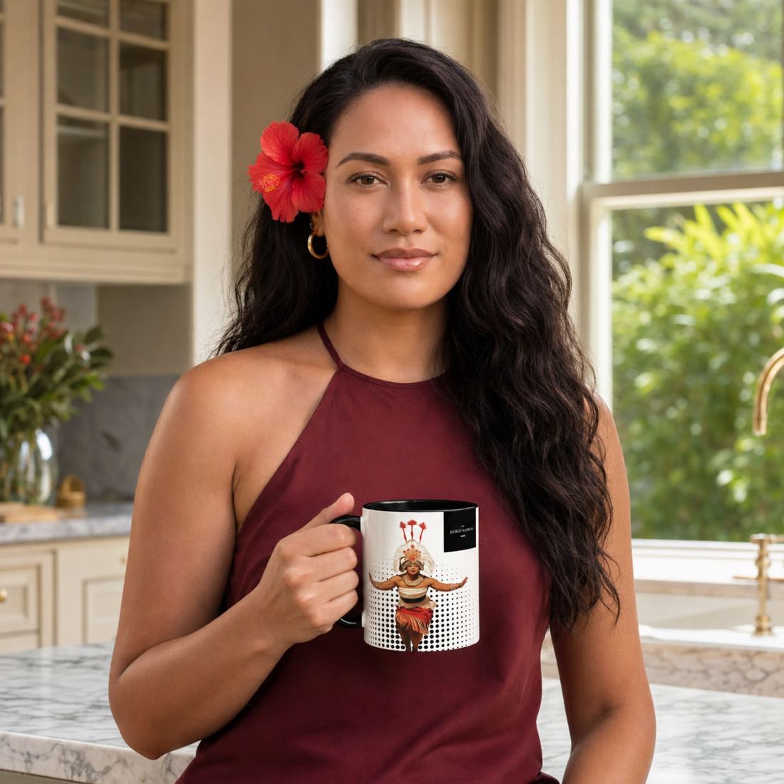 LimaLuxe™ 325ml Taupou mug featuring traditional Samoan design and vibrant colors.