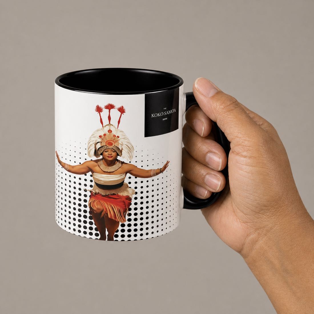 LimaLuxe™ 325ml Taupou Mug featuring Polynesian Koko Samoa design on ceramic mug.