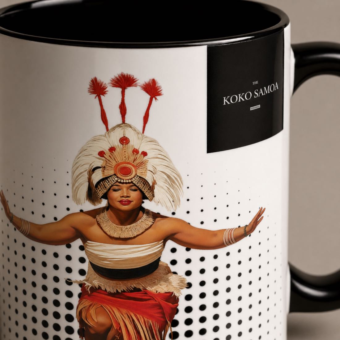LimaLuxe™ 325ml Taupou mug featuring cultural design, ceramic mug with Polynesian-inspired artwork.