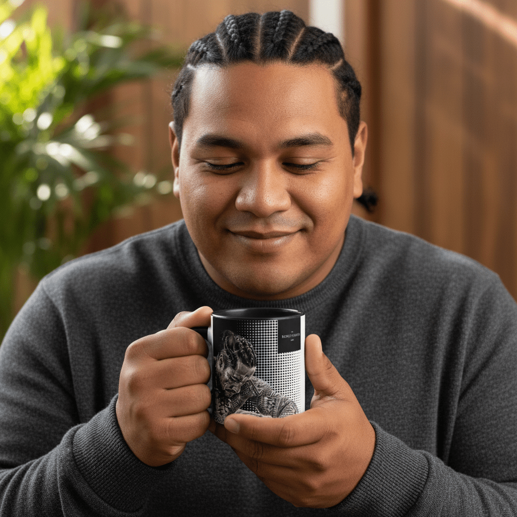 LimaLuxe™ 11oz Toa mug, featuring a colorful design, perfect for hot beverages.