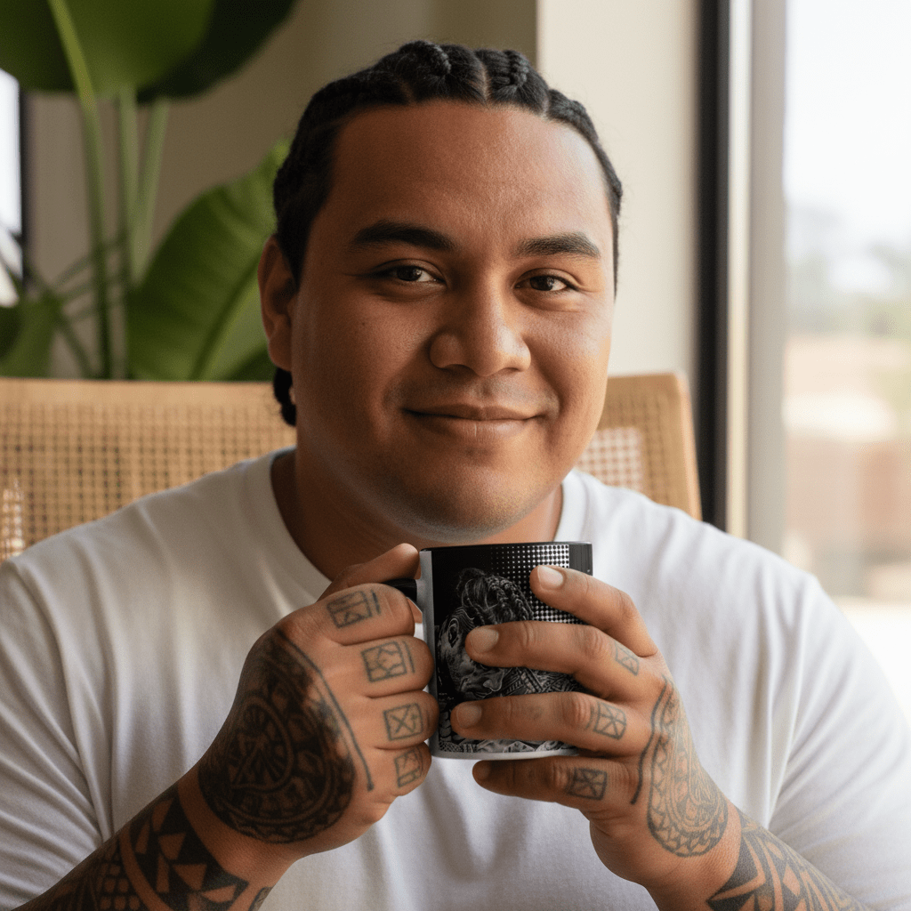LimaLuxe™ 11oz Toa mug featuring vibrant design, showcasing a colorful tropical pattern.
