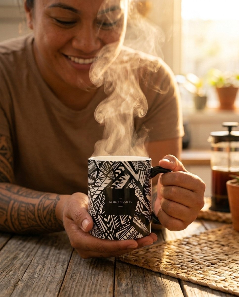 LimaLuxe™ heat reactive 325ml mug, featuring a tropical design with the Koko Samoa pattern.