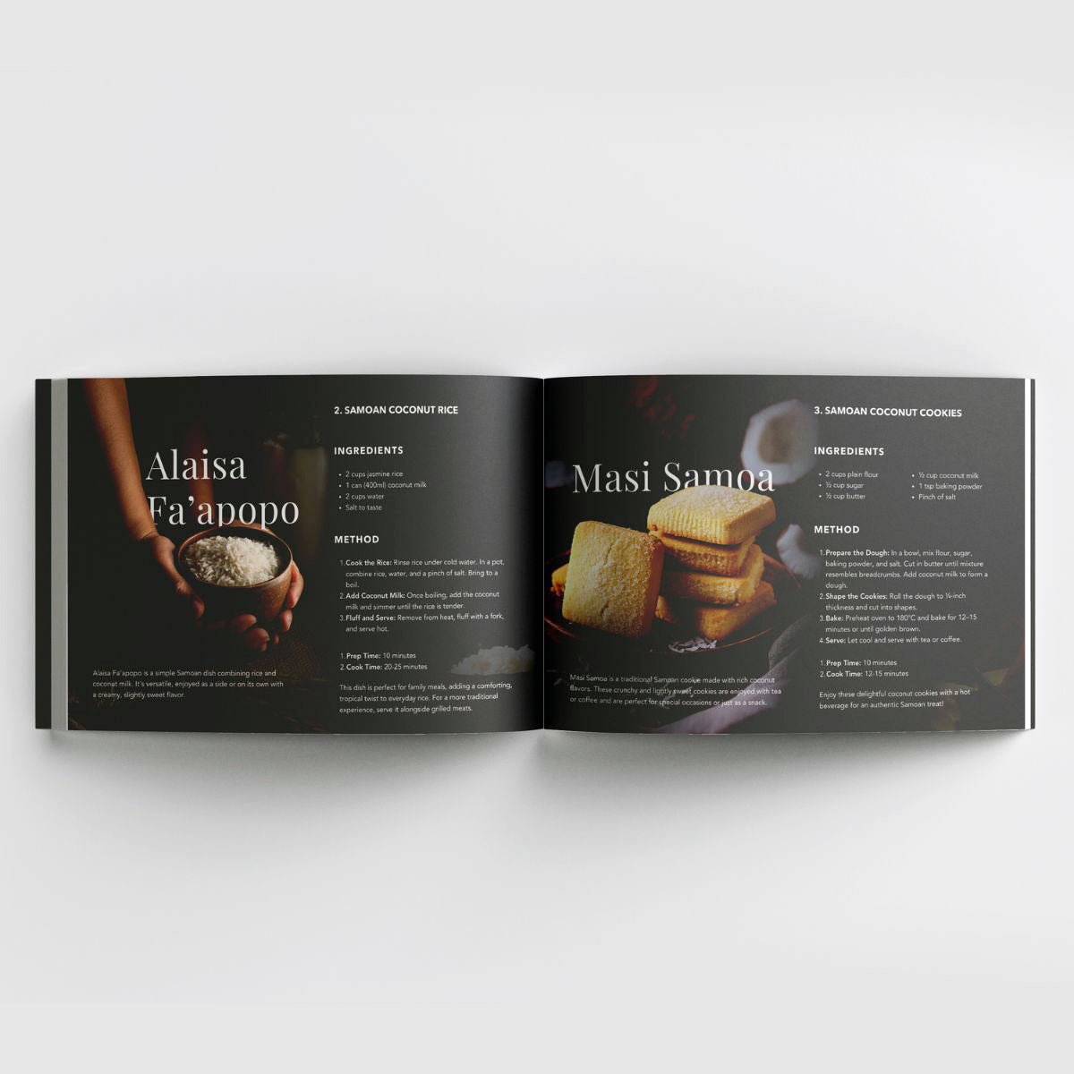 Hardcover A4 Samoan Delights cookbook by Lulu Direct featuring 24 traditional Samoan recipes, Volumes 1 and 2 combined.