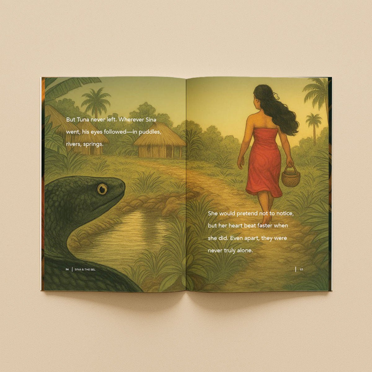 Softcover book titled "Sina & The Eel" by Lulu Direct, featuring colorful illustrated cover art.