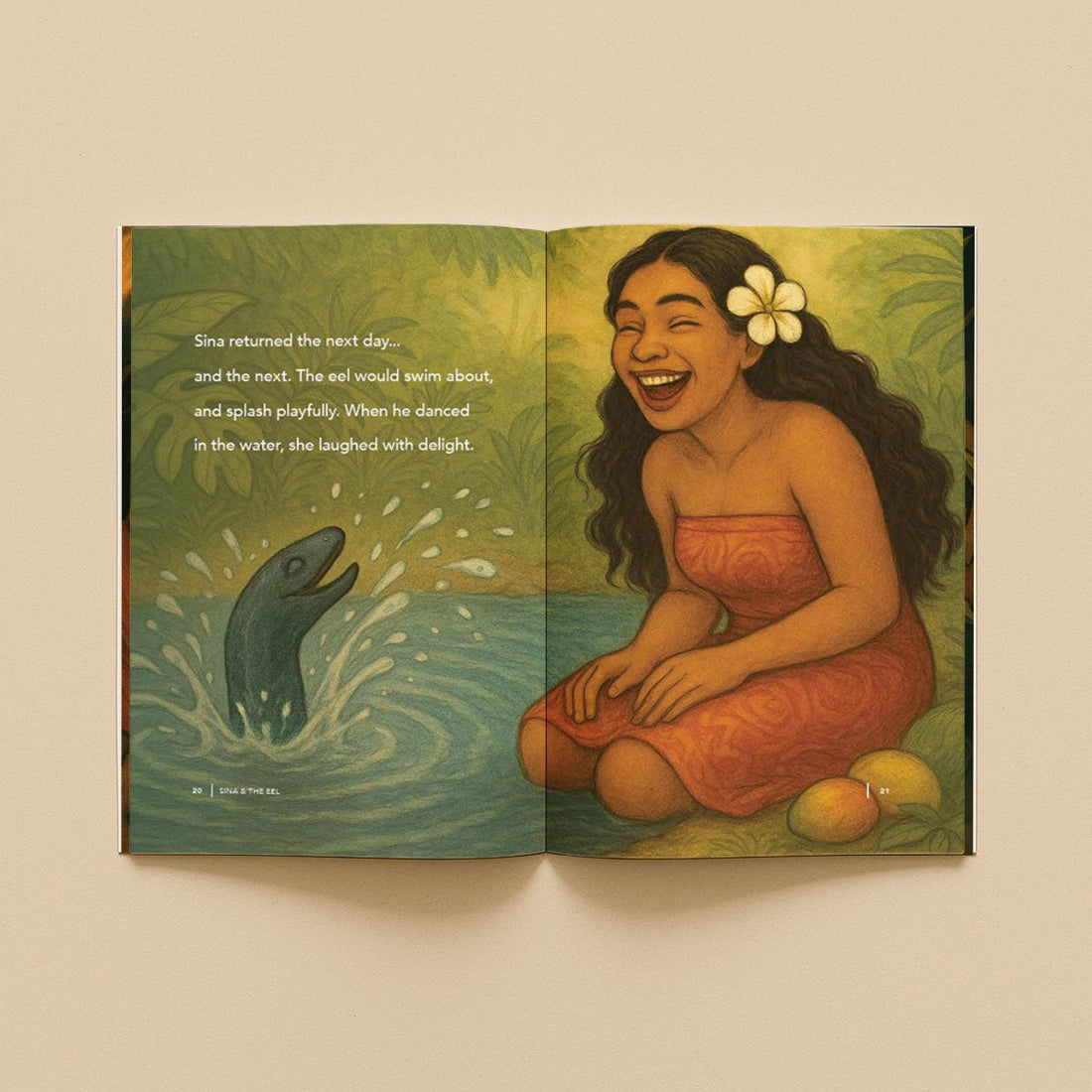 Softcover book titled "Sina & The Eel" by Lulu Direct, featuring colorful cover art and illustrations.