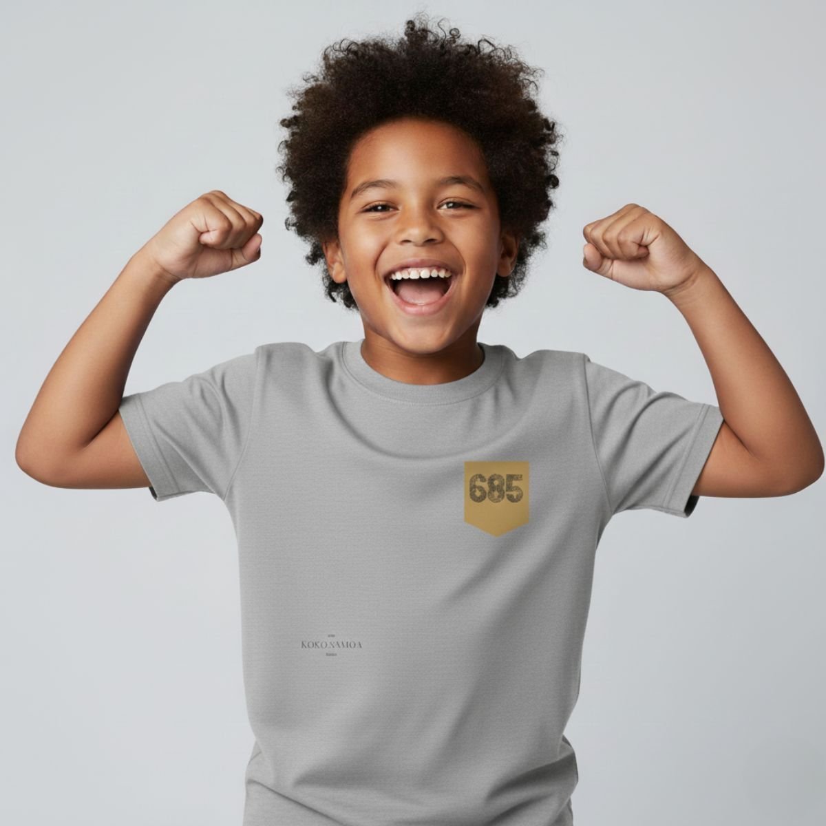 Kids unisex navy T-shirt with pocket featuring monster digital print, made by The Print Bar for kids' casual wear.