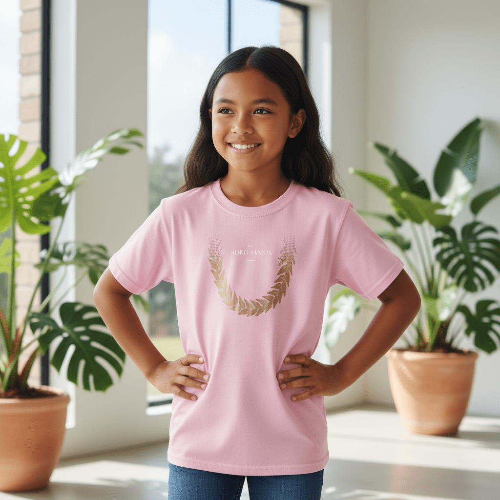 Kids unisex Ula Fala brown T-shirt from The Print Bar, featuring a colorful monster digital print on a navy background.