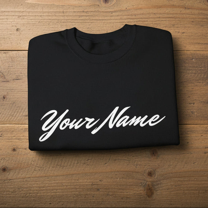 Unisex heavy sweatshirt featuring a personalized monster digital print on ash-colored fabric.