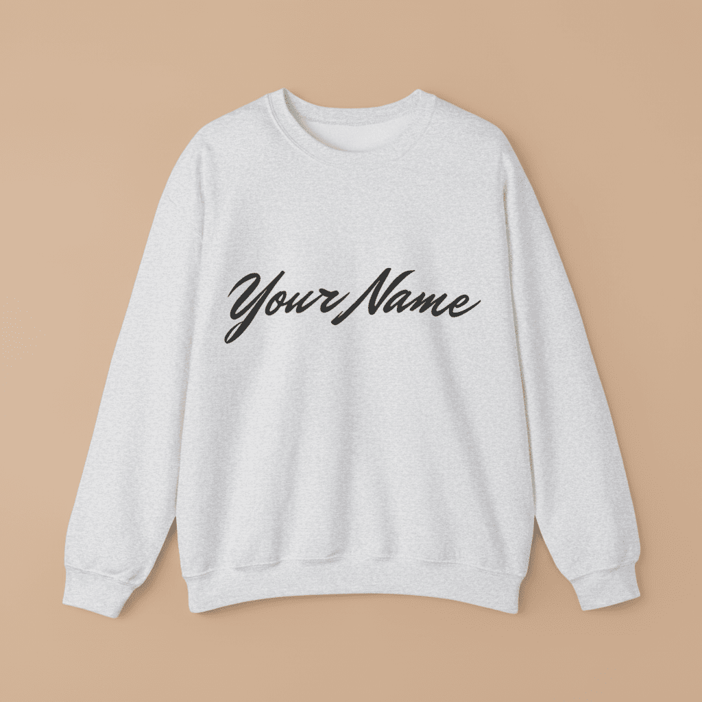 Unisex heavy sweatshirt with personalized design in monster digital print on ash-colored fabric.