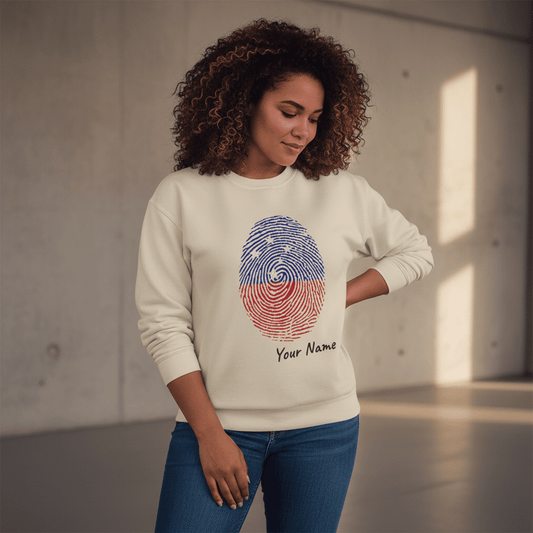 Unisex heavy sweatshirt by The Print Bar featuring personalized "My Identity" design on ash-colored fabric.