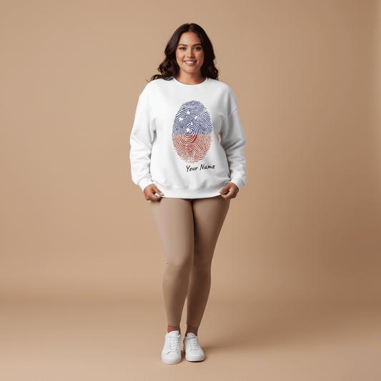 Unisex heavy sweatshirt with personalized "My Identity" design by The Print Bar, featuring a monster digital print on ash-colored fabric.