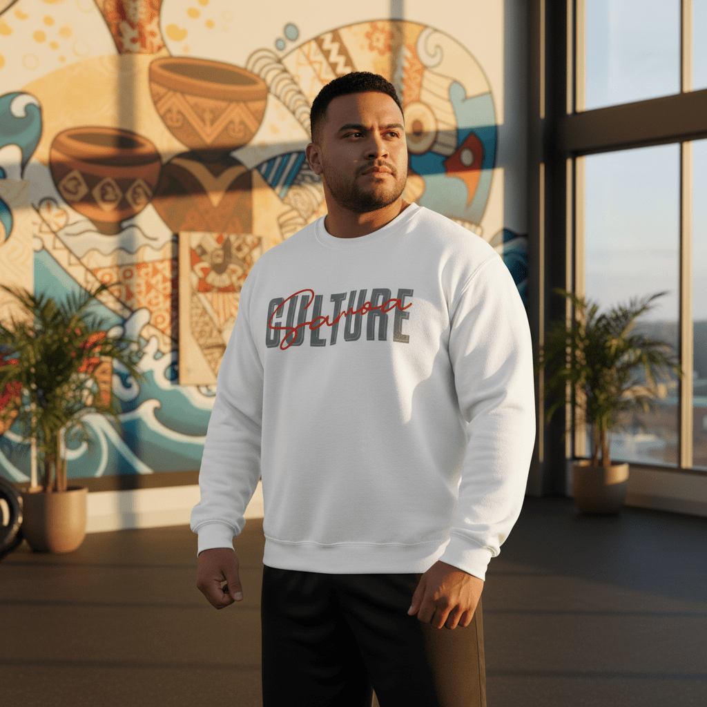 Unisex heavy sweatshirt featuring Samoan culture design, personalized, in ash color,.