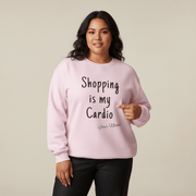 Unisex heavy sweatshirt featuring "Shopping is My Cardio" personalized design in ash gray.