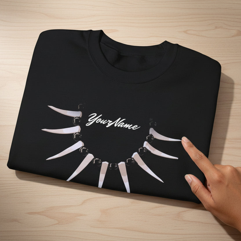 Black unisex heavy sweatshirt featuring personalized monster digital design on the front.