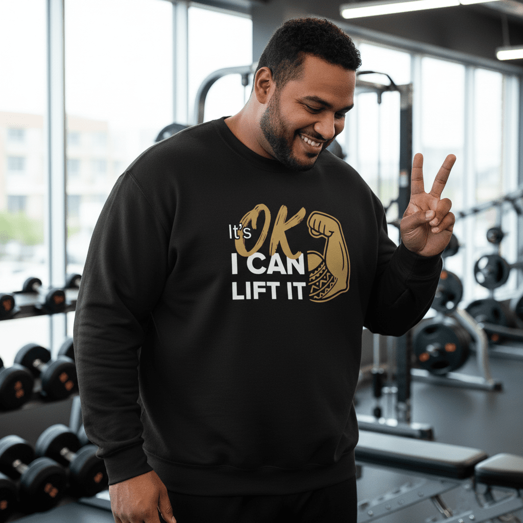 Unisex heavy sweatshirt with "I Can Lift It" personalized design in dark heather, USA print, casual wear.