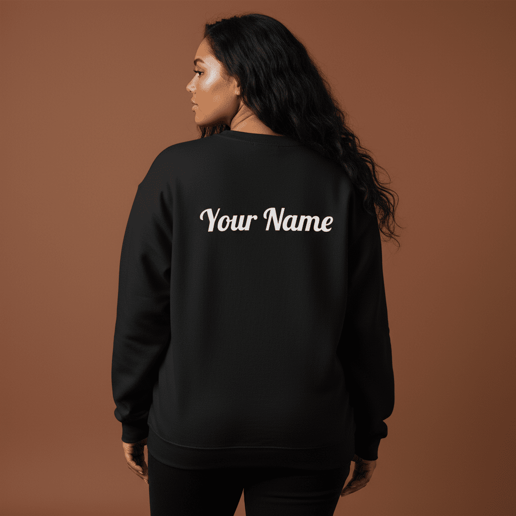 Dark heather unisex heavy sweatshirt, featuring a personalized poly-raised design for a casual, comfortable look.