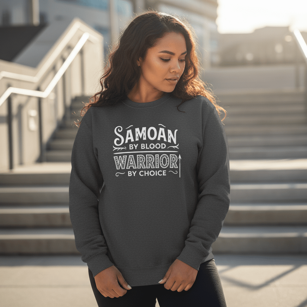 Unisex heavy sweatshirt featuring a monster digital print in dark heather, branded, Warrior by Choice design.