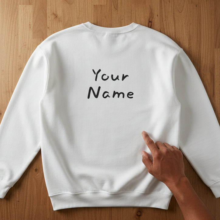 Unisex heavy white sweatshirt with personalized monster digital design, ideal for casual wear in the USA.