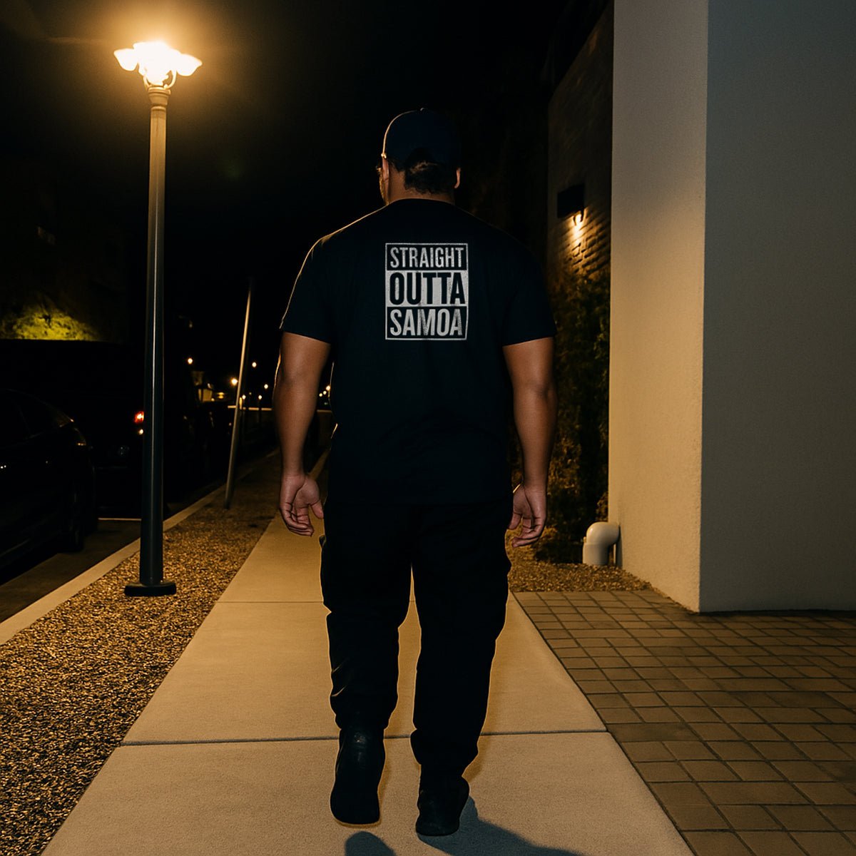 Black unisex Straight Outta Samoa T-shirt featuring bold graphic design.