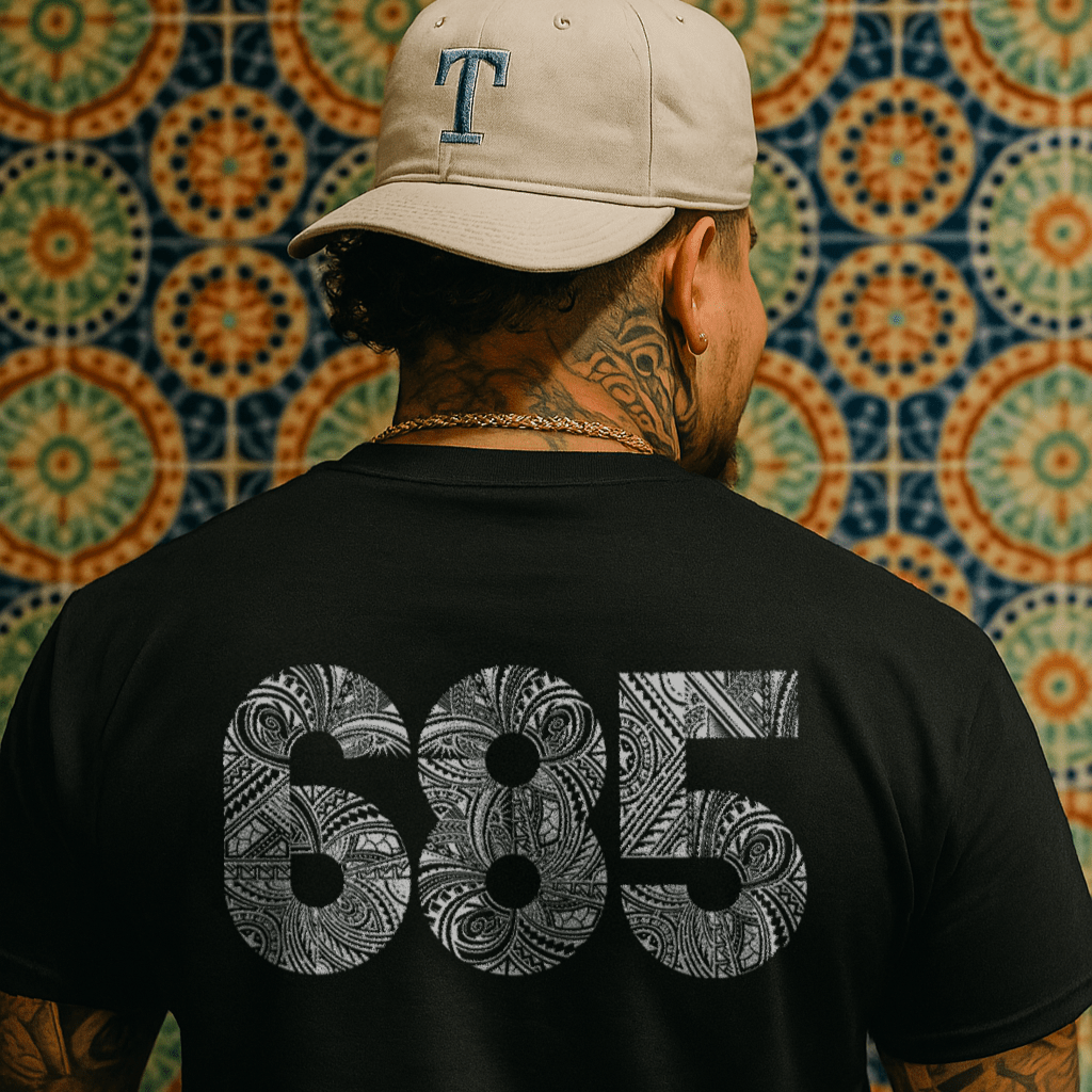 Black soft unisex tee with the 685 print, The Koko Samoa