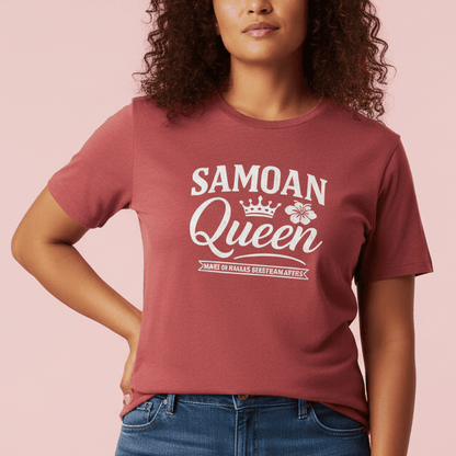 Black unisex soft tee by The Print Bar featuring a Samoan Queen design, suitable for men and women in AU/NZ.