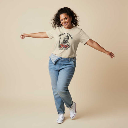 Unisex soft tee by The Print Bar featuring a digital monster design with "300 Cousins" text on a white fabric background.