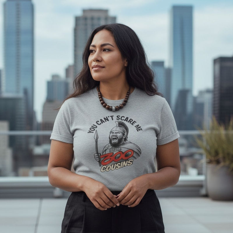 Unisex soft tee by The Print Bar featuring a digital monster design with 300 Cousins branding in vibrant colors.