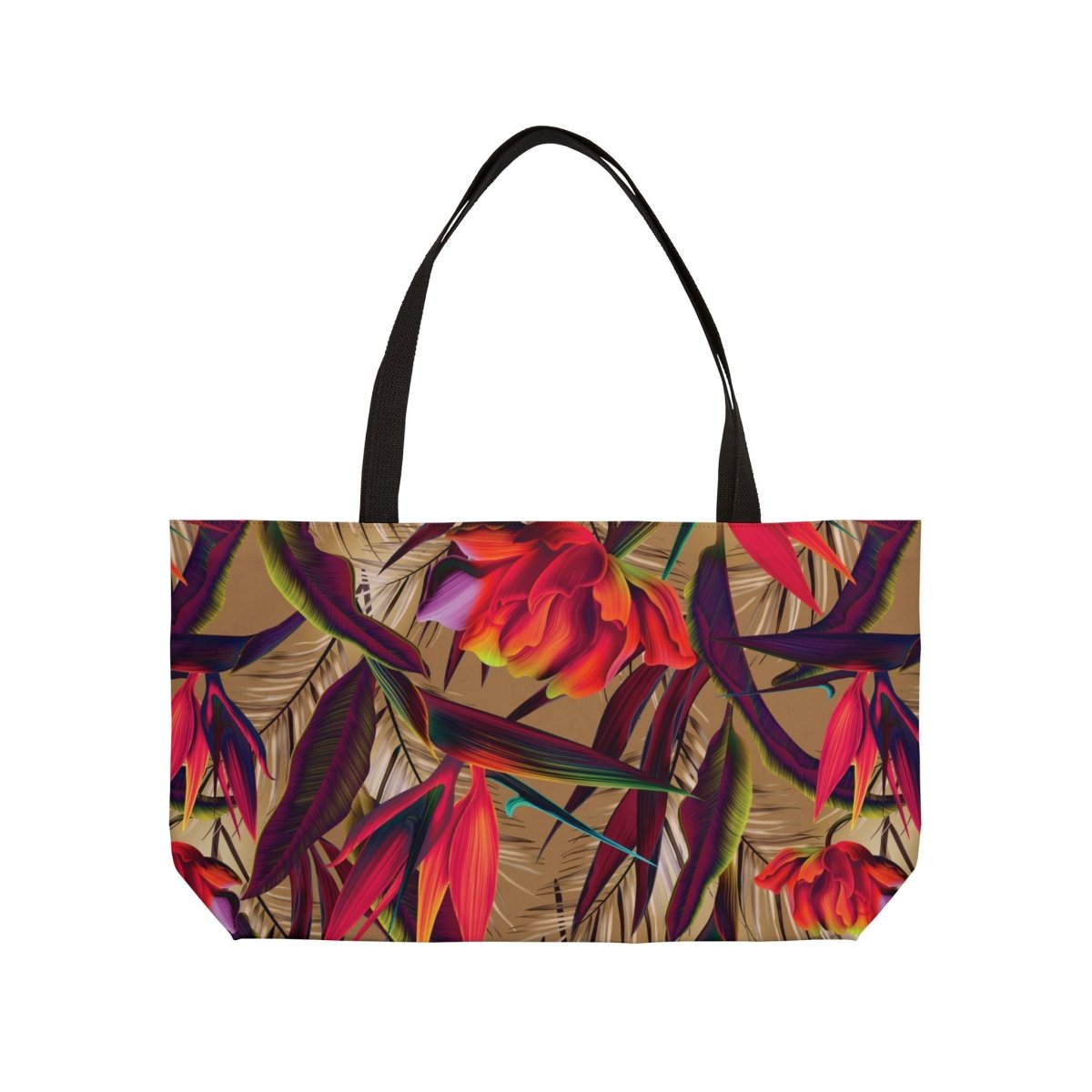 MWW on Demand Tote Weekender Bag in Paradise print, large 24x13 inch tote with durable handles for travel and daily use.