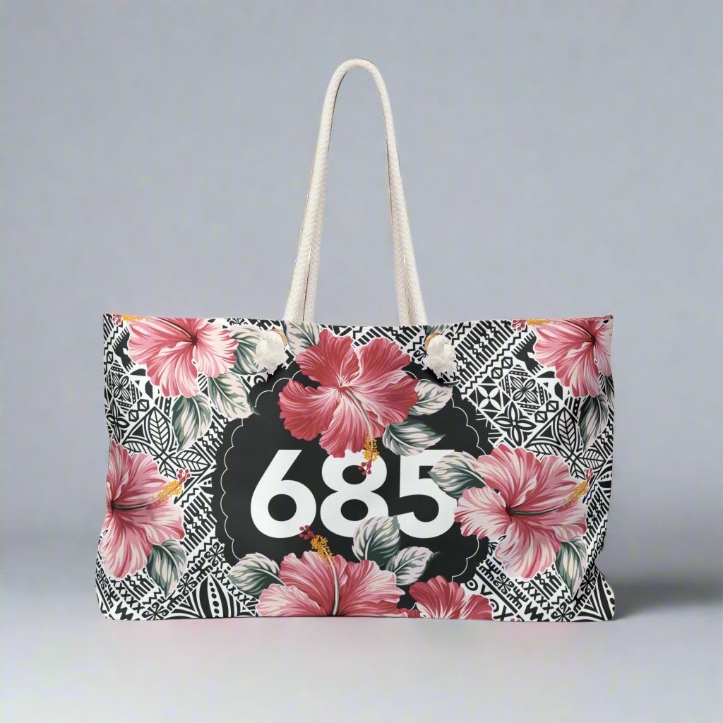 MWW on Demand Weekender Bag 685 Aute in neutral fabric with leather accents, 24x13 inches, suitable for travel to AU, NZ, and USA.