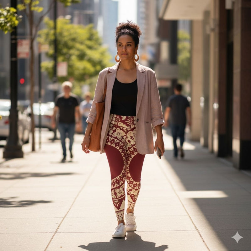 PasifikaOne Mid - Rise Leggings - Fiji Red - AU/NZ/USA - The Koko Samoa