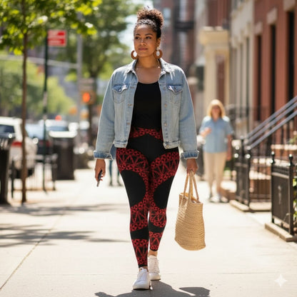 PasifikaOne Mid - Rise Leggings - Tonga Black Red - AU/NZ/USA - The Koko Samoa