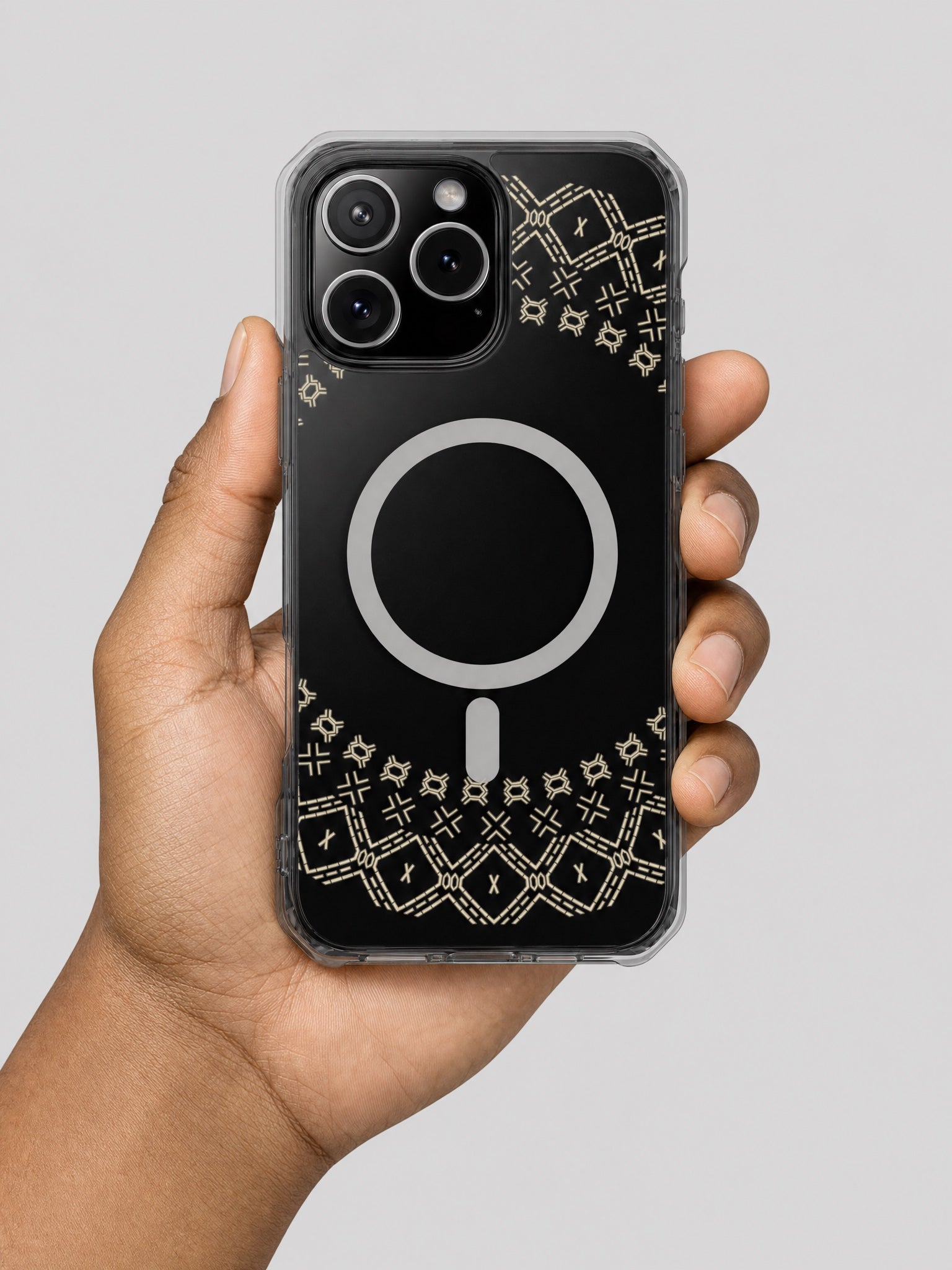 PasifikaOne MagSafe iPhone ClearCase - Samoan Malu on a light grey studio background