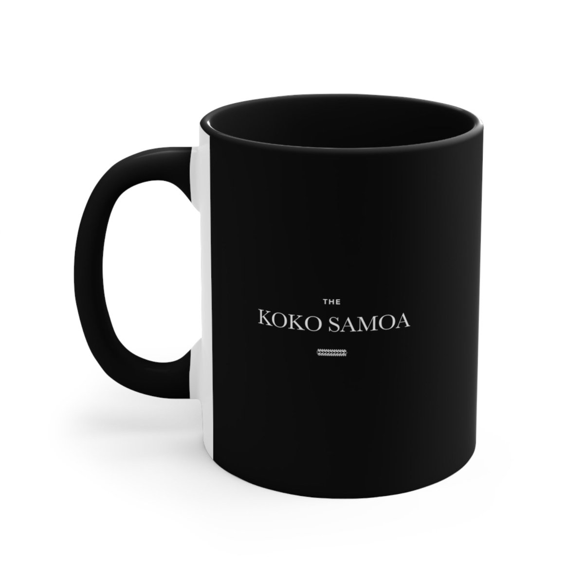 Black LimaLuxe™ 325ml mug by Prima Printing featuring "Straight Outta Samoa" design, perfect for hot beverages.
