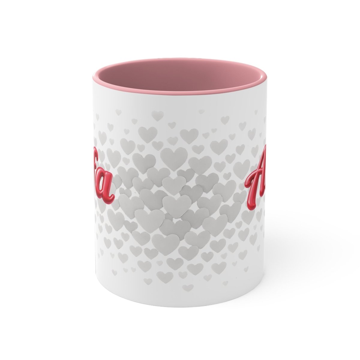 Pink LimaLuxe™ 325ml mug by Prima Printing featuring the Alofa design, perfect for hot drinks in AU/NZ.