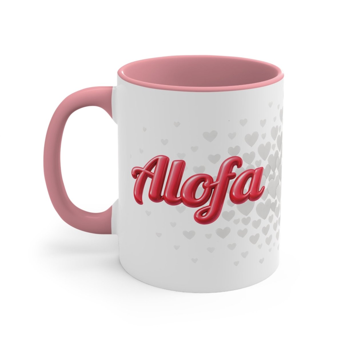 Pink LimaLuxe™ 325ml mug by Prima Printing featuring Alofa design, ideal for hot beverages in AU/NZ.