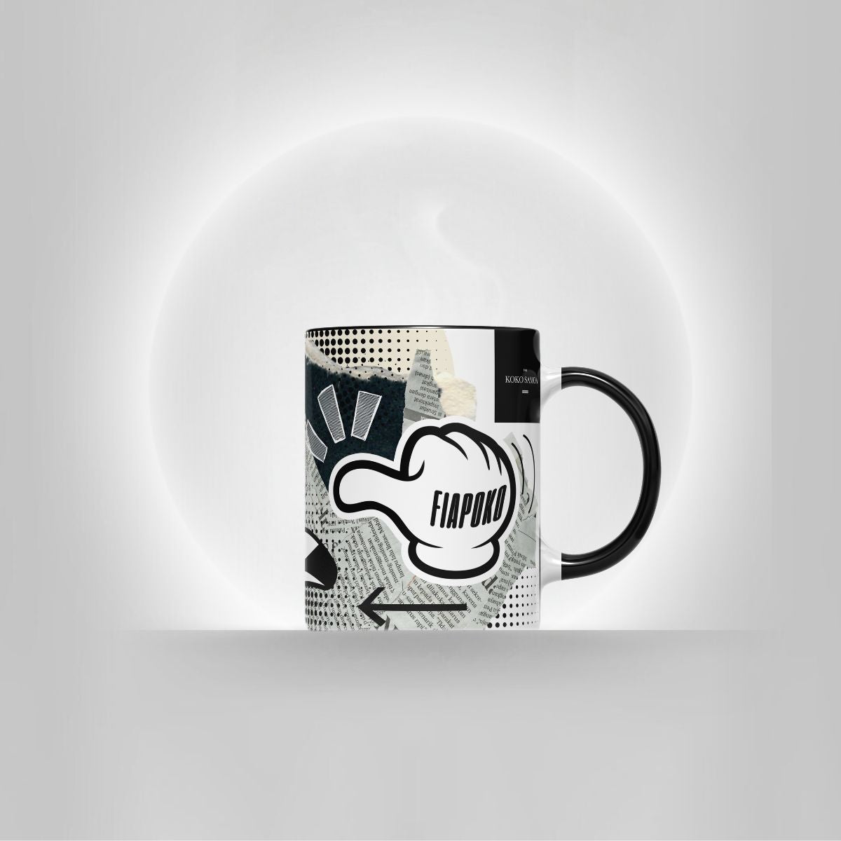 Black LimaLuxe™ 325ml mug with "Look At Fiapoko" design by Prima Printing, featuring a sleek ceramic finish.