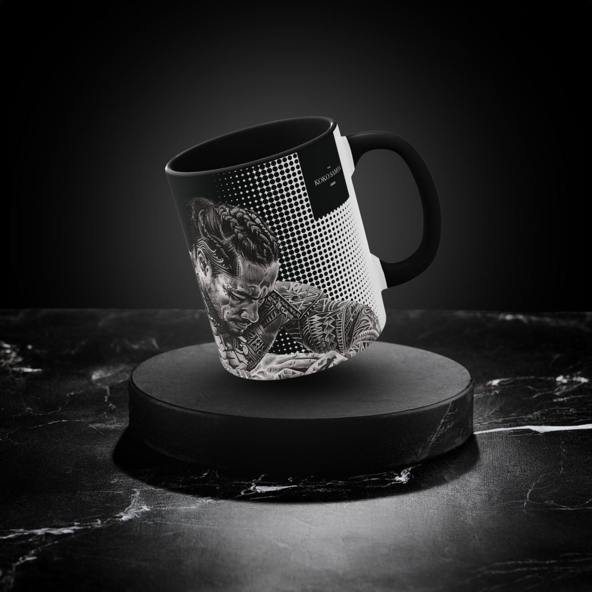 Black LimaLuxe™ 325ml mug featuring a Toa design, perfect for hot beverages in AU/NZ.