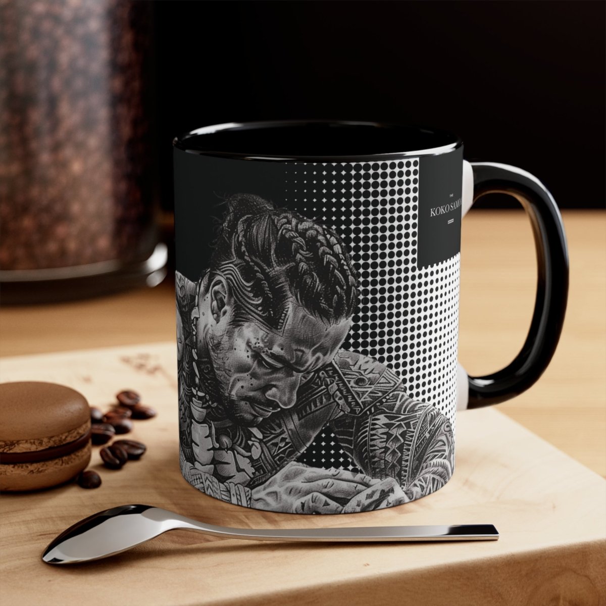 Black LimaLuxe™ 325ml mug featuring a Toa design, perfect for hot beverages in AU/NZ.