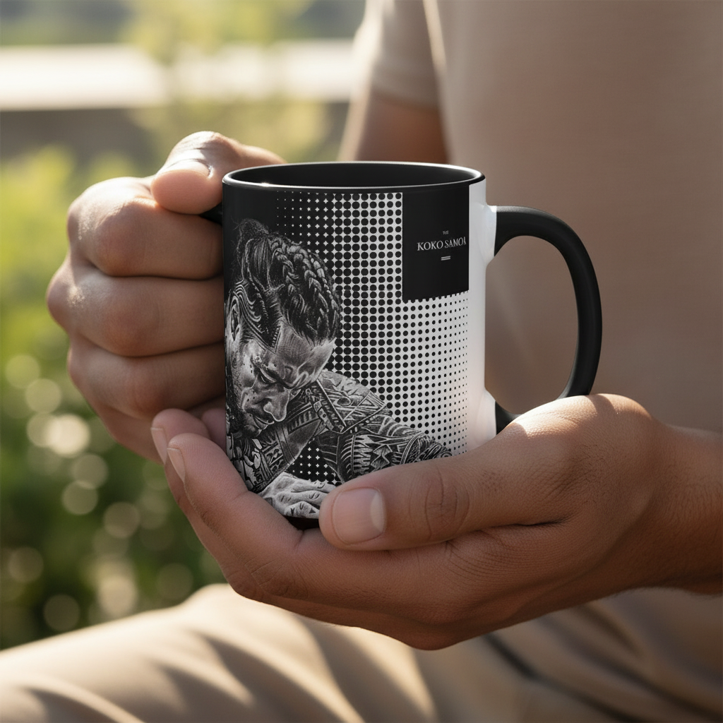 Black LimaLuxe™ 325ml mug featuring a Toa design, perfect for hot beverages in AU/NZ.