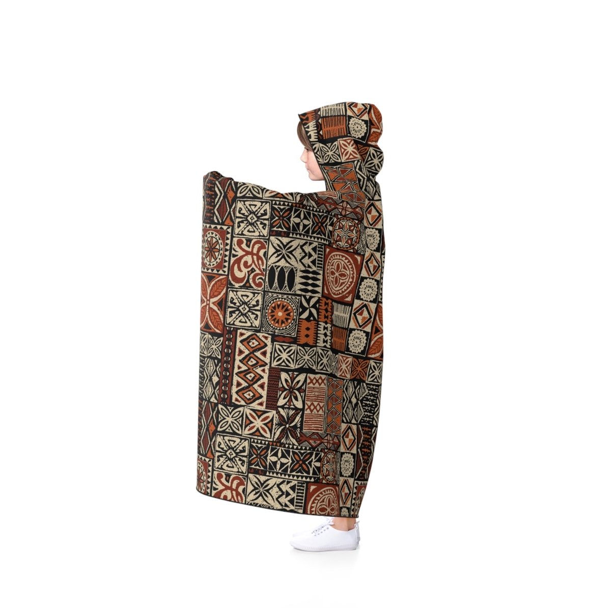 Hooded blanket with Elei design, 50x40 inches, cozy fleece fabric, perfect for warmth and comfort in AU/NZ.