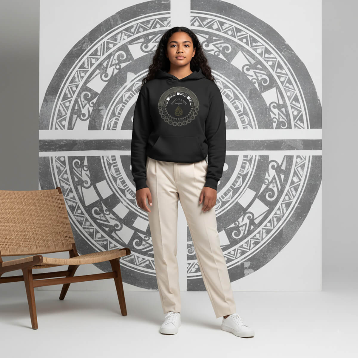 Black kids hoodie by The Print Bar featuring PasifikaOne Aotearoa Samoa design, soft cotton fabric for comfort.