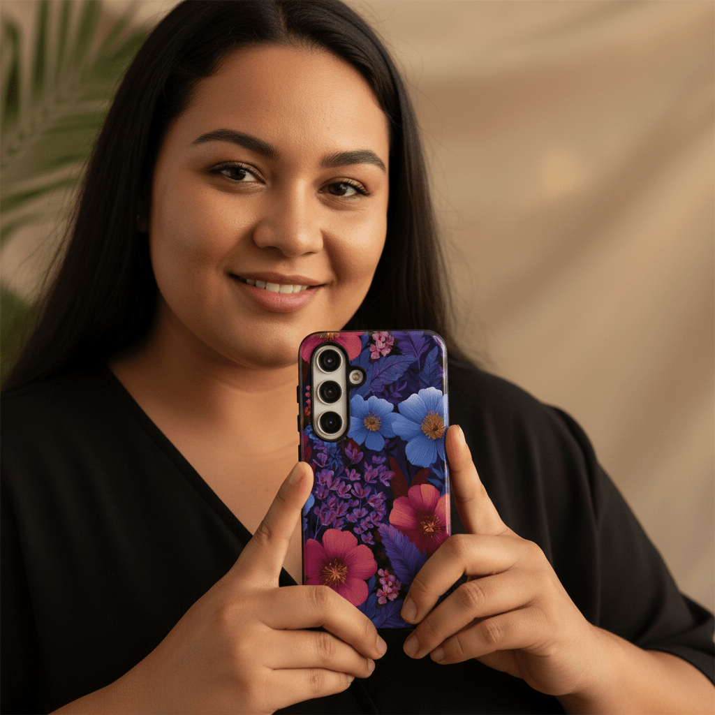 Samsung Tough Phone Case by WOYC in Lavender Tropics pattern, designed for durable protection on tough phone cases.
