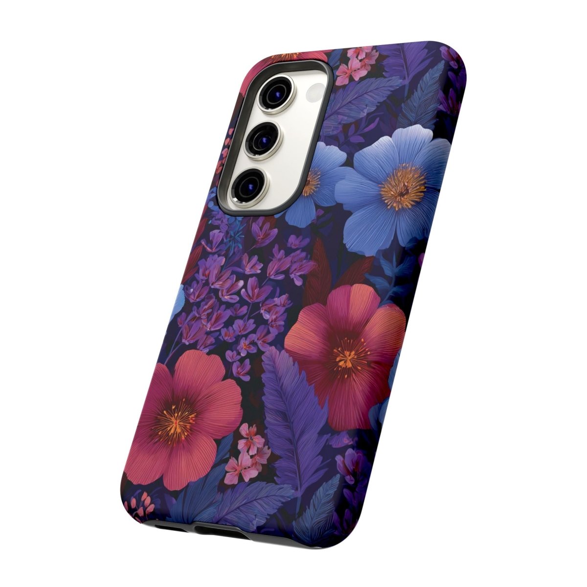 Samsung Tough Phone Case by WOYC in Lavender Tropics for durable protection, featuring tropical design on a smartphone case.
