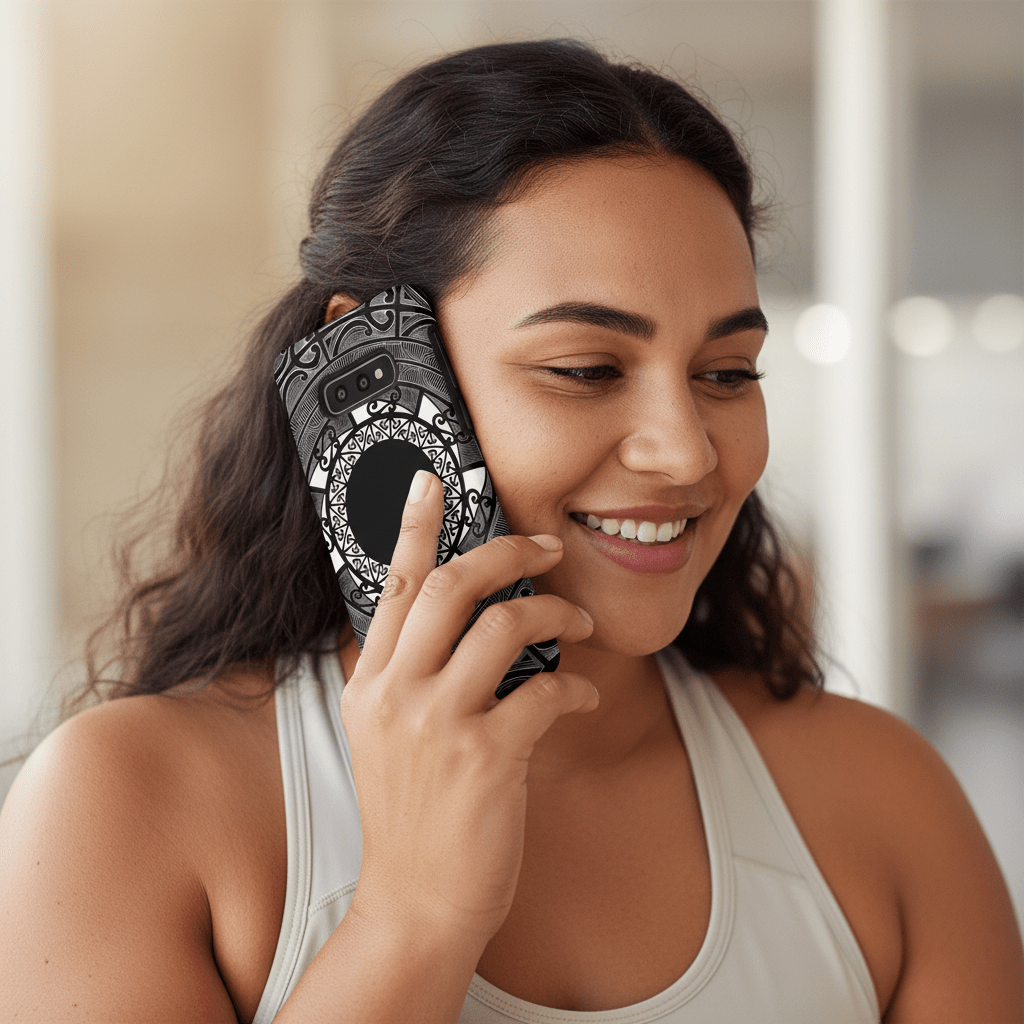 Samsung Tough Phone Case by WOYC featuring Māori design, suitable for AU, NZ, and USA models.