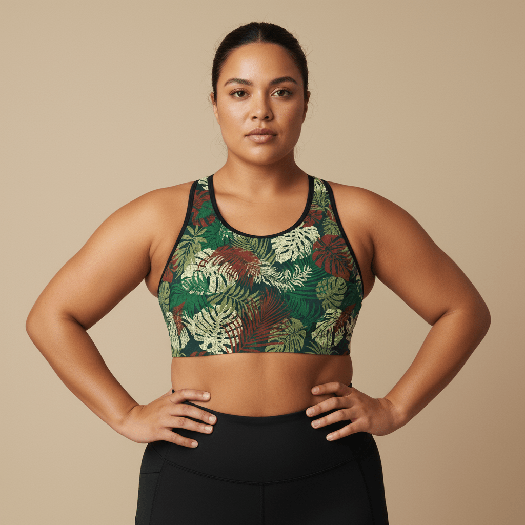FYBY seamless sports bra in Tafatafa Greens with supportive design, ideal for active wear and fitness activities.