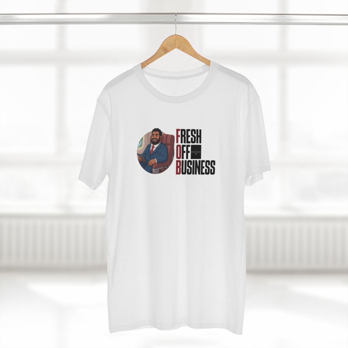 Soft unisex tee from The Print Bar featuring "Fresh Off Business" design, casual fit, and unisex style in natural fabric.
